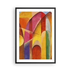 Poster in een zwarte lijst - Kleurrijke abstractie met geometrische vormen - 50x70cm - Kathedraal van de zon - Moderne wanddecoratie voor woonkamer en slaapkamer ARTTOR