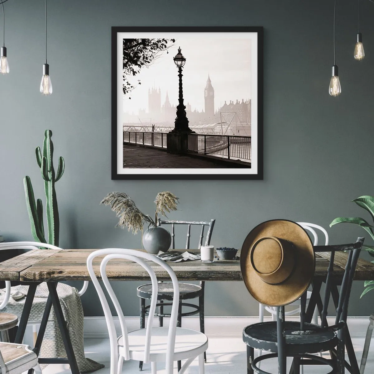 Poster in een zwarte lijst - Ochtend in Londen - 30x30 cm
