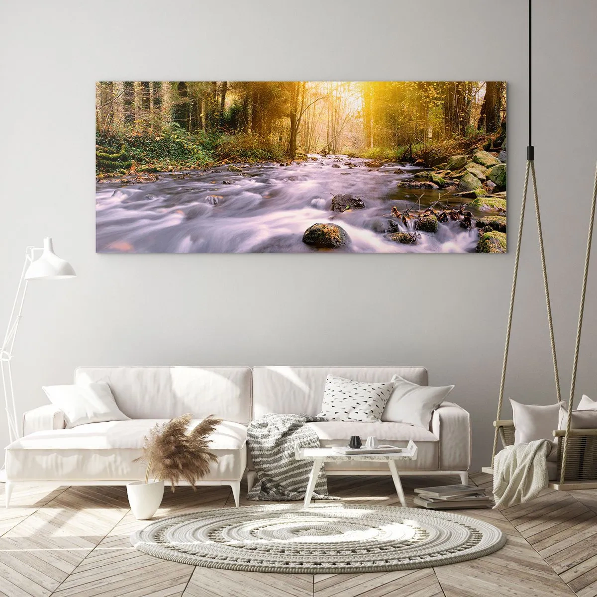 Schilderen op glas - Malachiet in een zilveren en gouden lijst - 90x30 cm