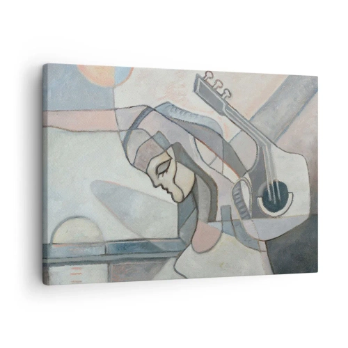 Schilderen op canvas - Een abstract figuur met een gitaar in pastelkleuren. - 70x50cm - In de kracht van muziek - Moderne wanddecoratie voor woonkamer en slaapkamer ARTTOR