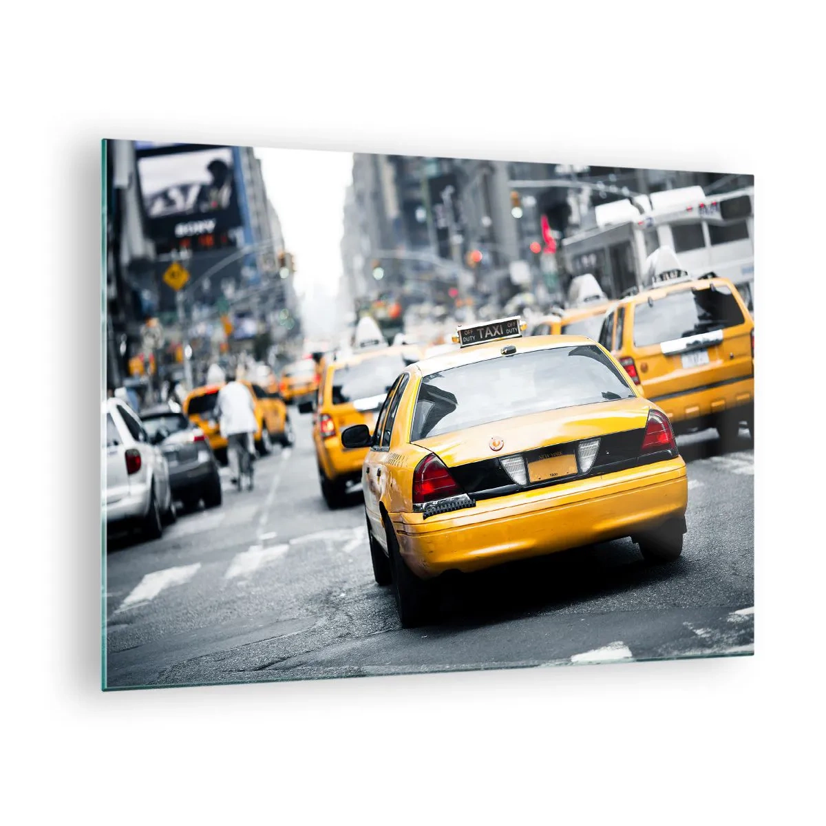 Schilderen op glas - Gele taxi's op de straten van New York in de drukte van de stad - 70x50cm - Alleen in deze stad - Moderne wanddecoratie voor woonkamer en slaapkamer ARTTOR
