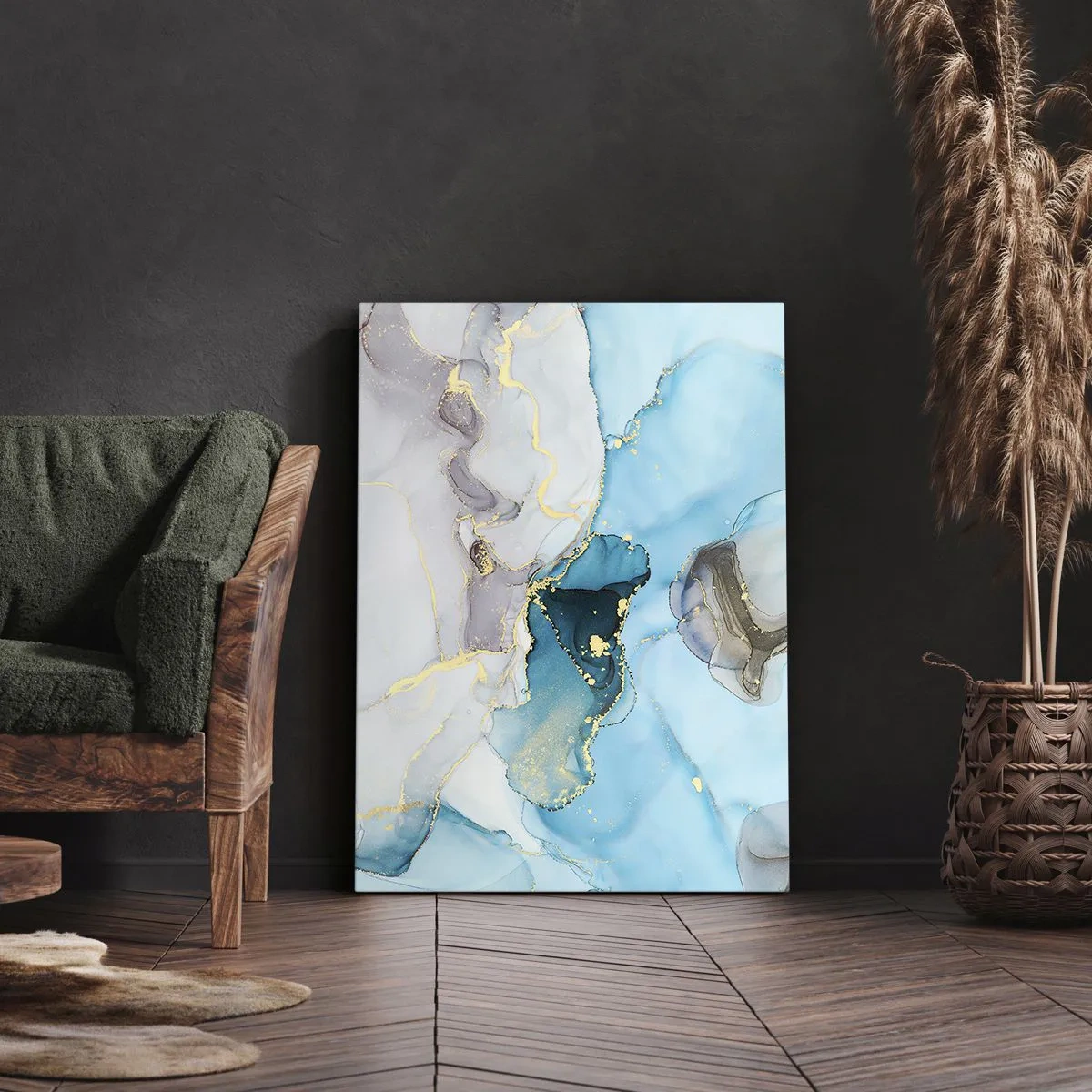 Schilderen op canvas - Een studie van de ontmoeting van grijs en turkoois - 50x70 cm