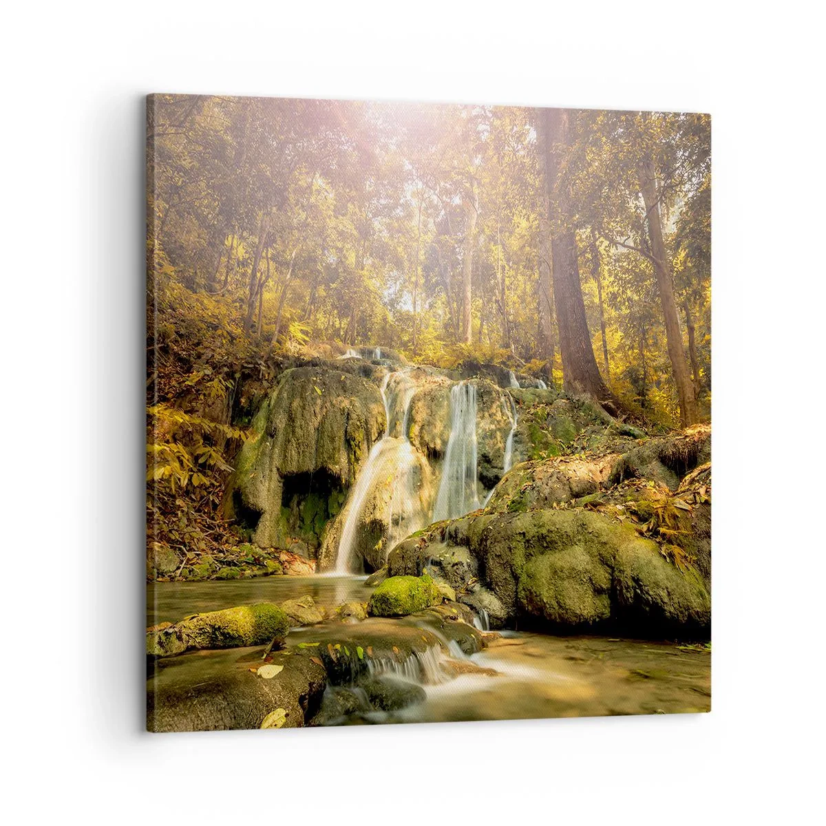 Schilderen op canvas - Boscascade in het groen - 60x60 cm