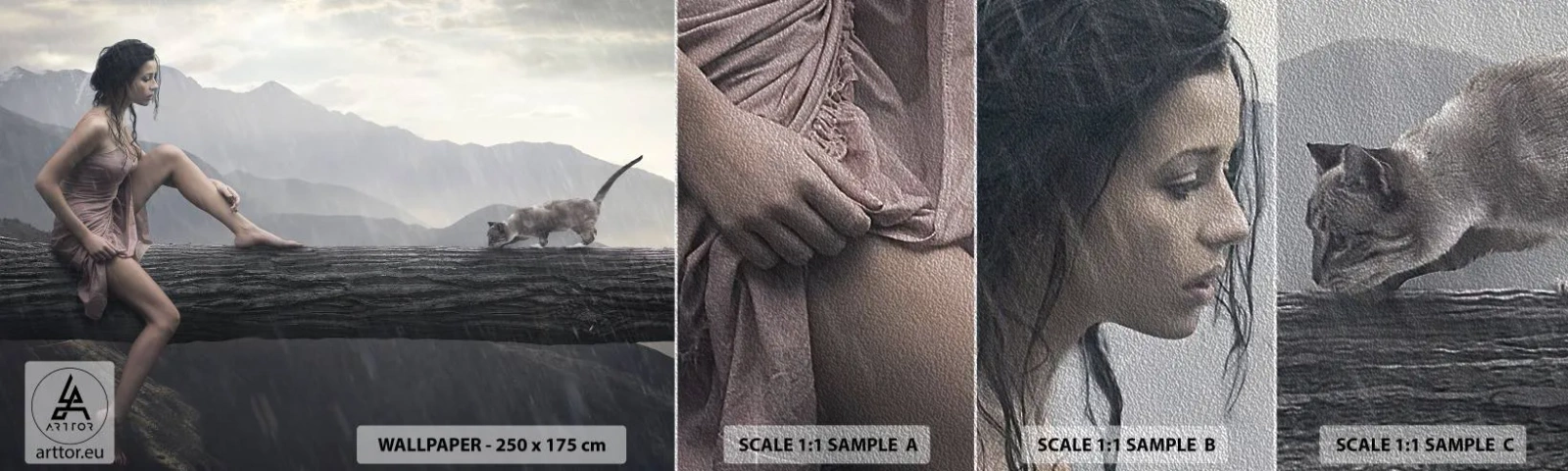 Fotobehang Monster Premium Sand - Pieken van schoonheid - Vrouw, Model, Landschap - 100x30 cm