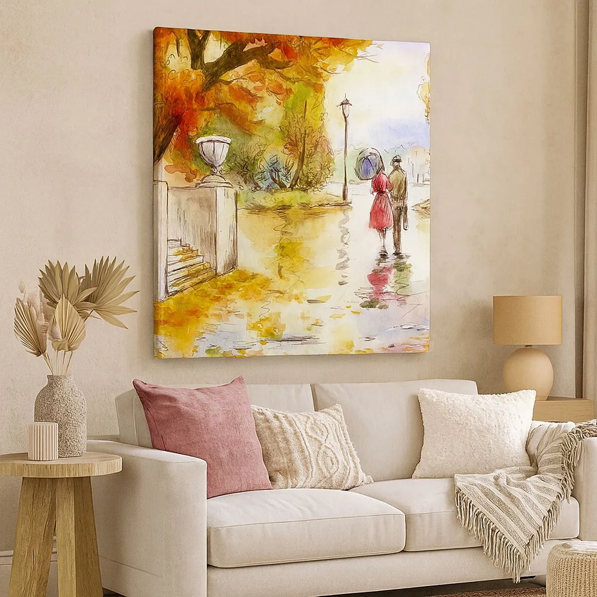 Schilderen op canvas - Romantische herfst in het park - 30x30 cm