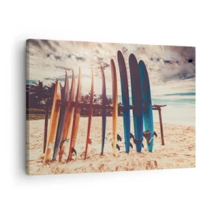Schilderen op canvas - Surfplanken op het strand bij zonsondergang - 70x50cm - Weltrusten, zie je morgen - Moderne wanddecoratie voor woonkamer en slaapkamer ARTTOR