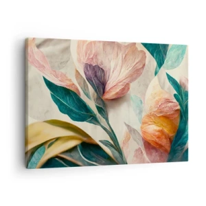Schilderen op canvas - Kleurrijke tropische bloemen op een lichte achtergrond - 70x50cm - Bloemen van de zuidelijke eilanden - Moderne wanddecoratie voor woonkamer en slaapkamer ARTTOR