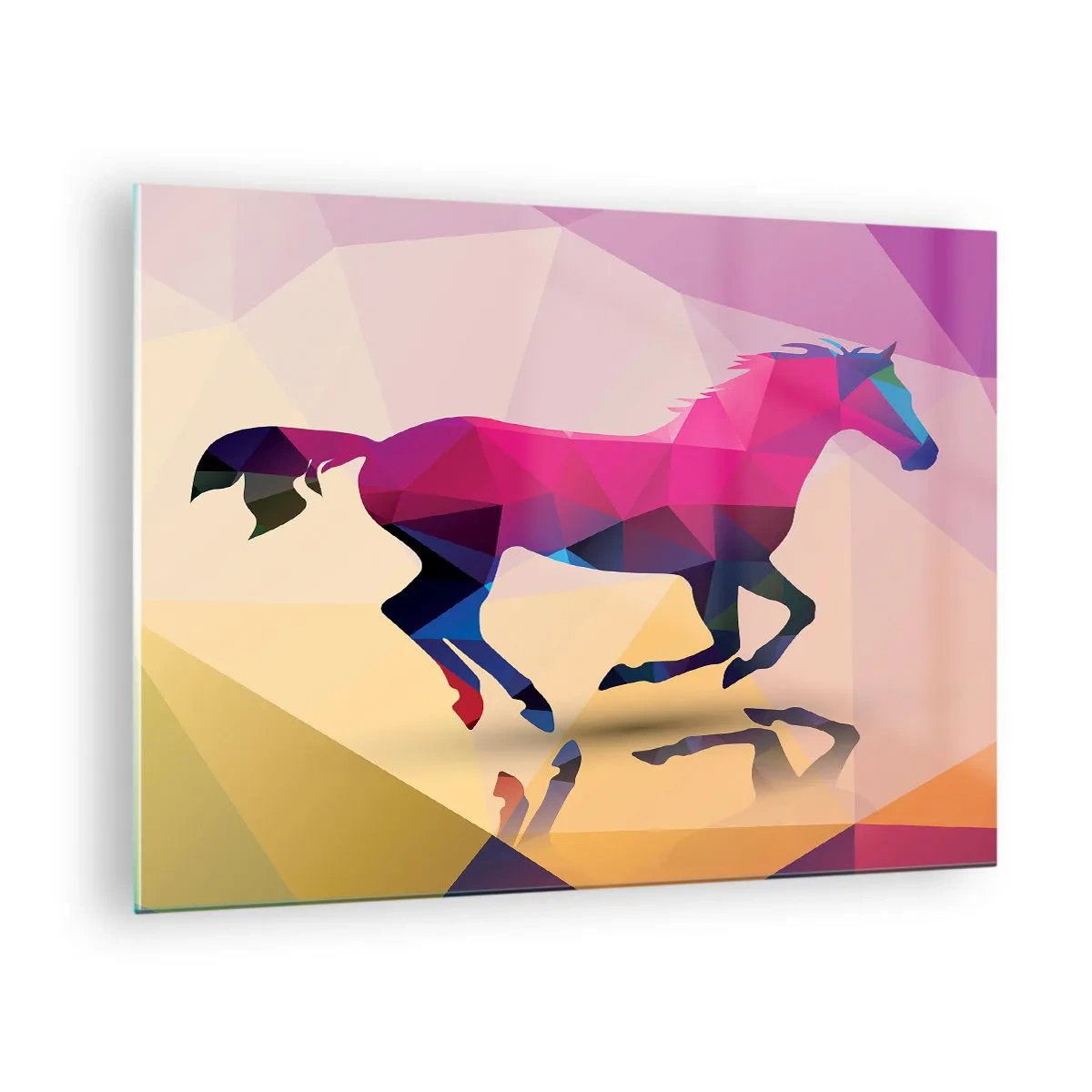 Schilderen op glas - Geometrisch paard in kleurrijke abstractie - 70x50cm - Kubisme leeft nog - Moderne wanddecoratie voor woonkamer en slaapkamer ARTTOR