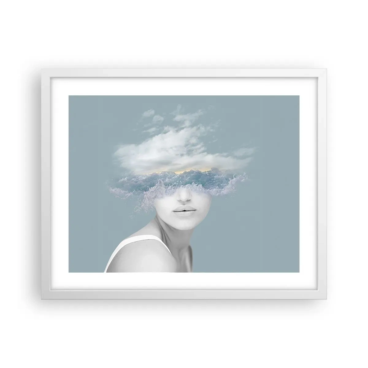 Poster in een witte lijst - Met hoofd in de wolken - 50x40 cm