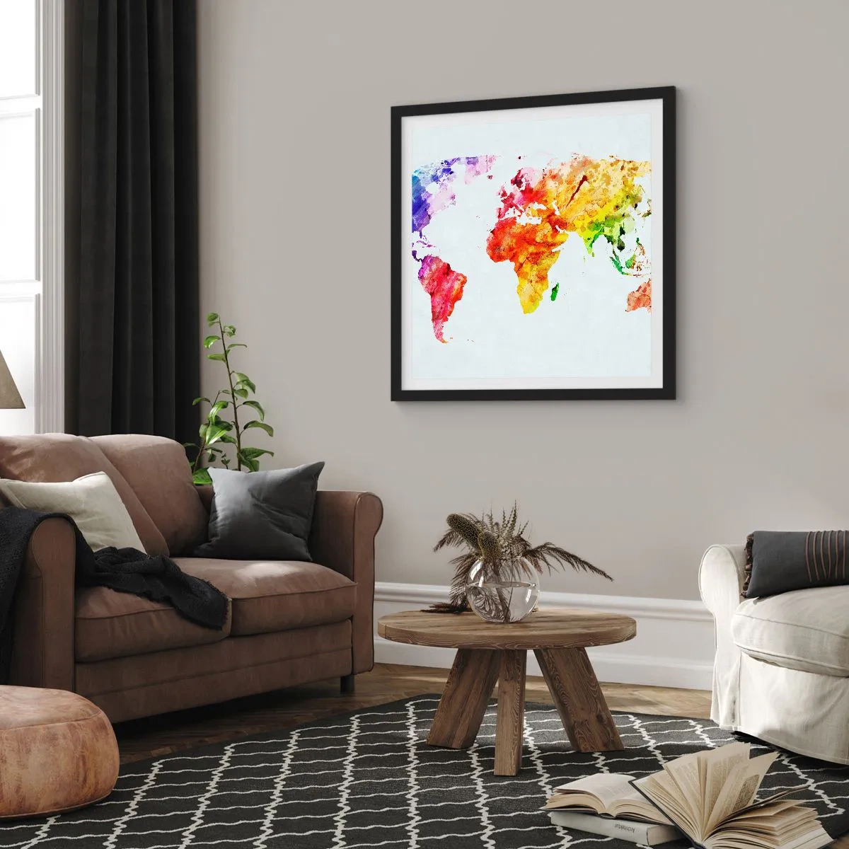 Poster in een zwarte lijst - Alle kleuren van de wereld - 30x30 cm