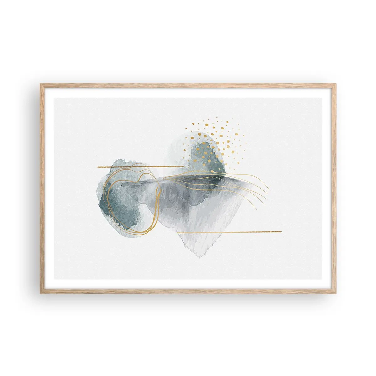 Een poster in een licht eiken lijst - Over de relatie tussen grijs en goud - 100x70 cm
