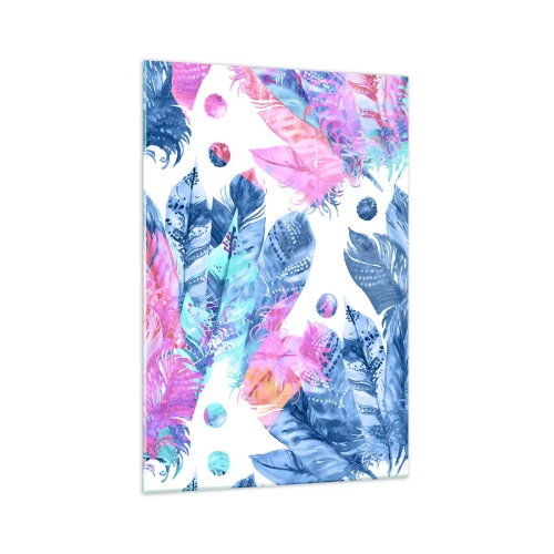 Schilderen op glas - Pluimen in roze en blauw - 70x100 cm