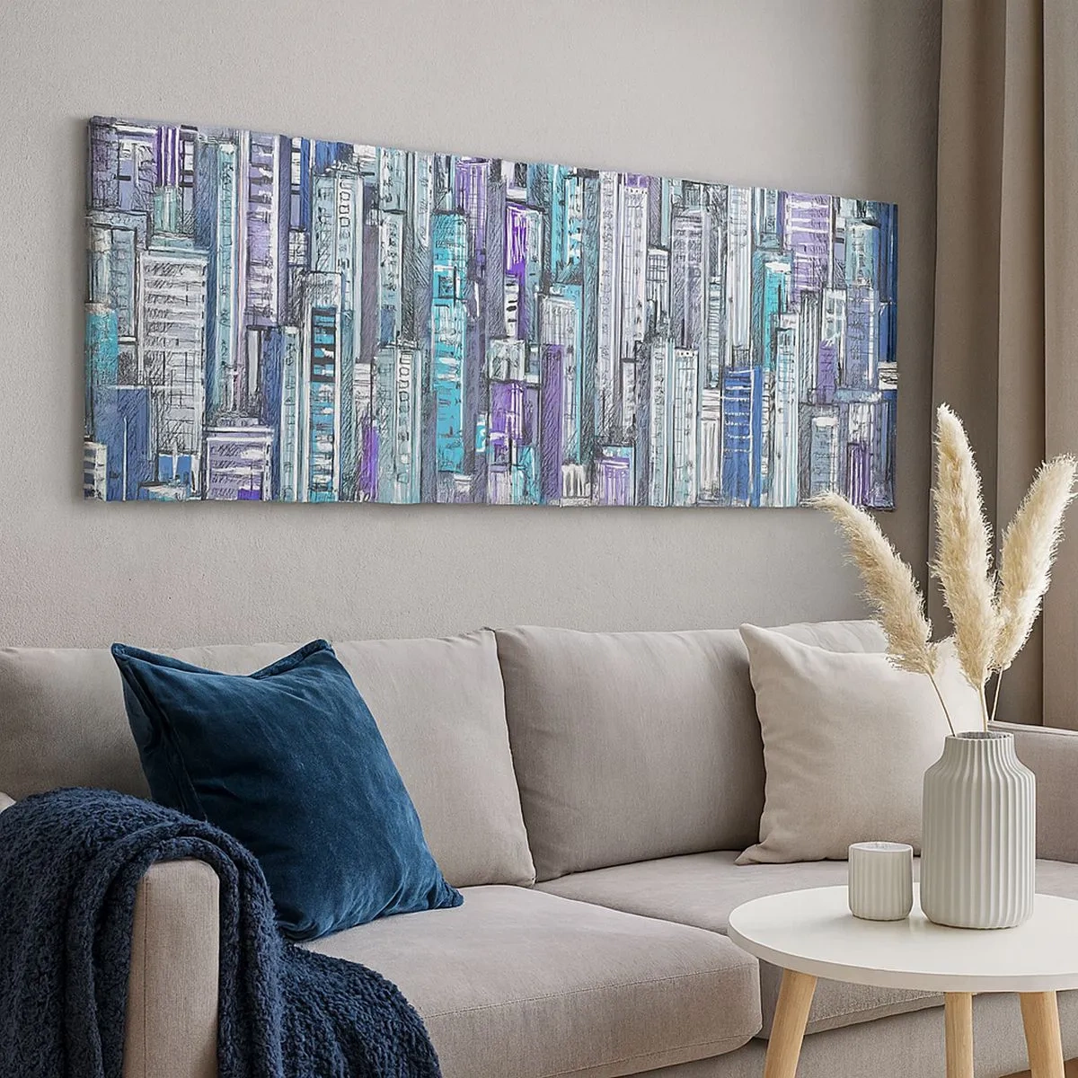 Schilderen op canvas - Blauwachtig van de hemel - 100x40 cm