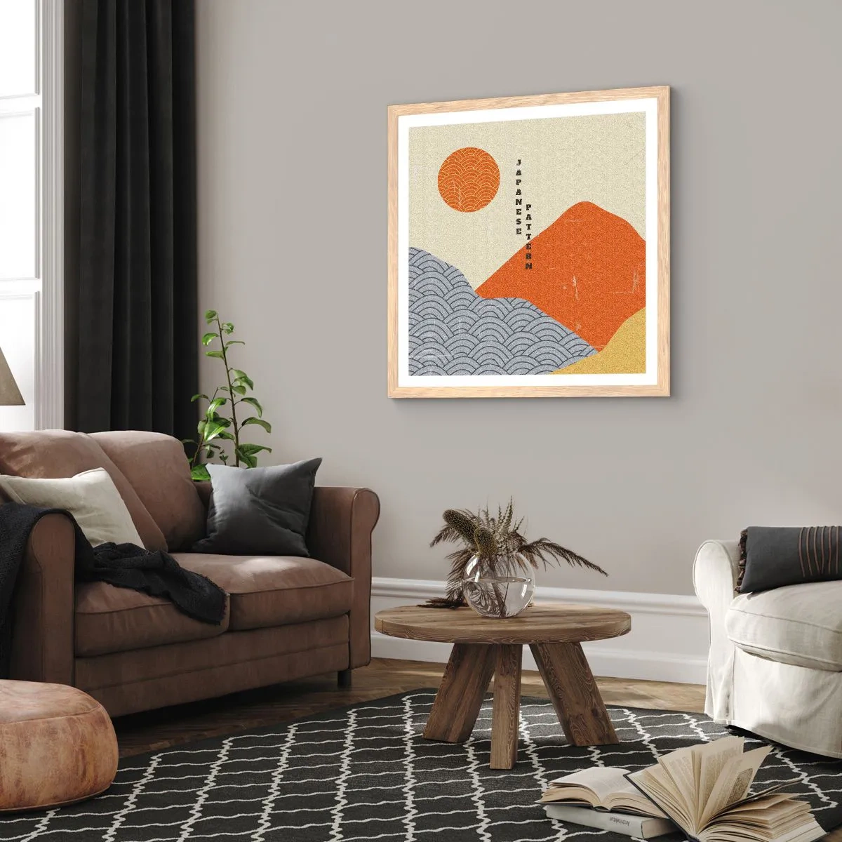 Een poster in een licht eiken lijst - In de Japanse spirit - 50x50 cm