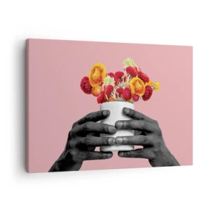 Schilderen op canvas - Handen die een boeket kleurrijke bloemen vasthouden - 70x50cm - De apotheose van het leven - Moderne wanddecoratie voor woonkamer en slaapkamer ARTTOR