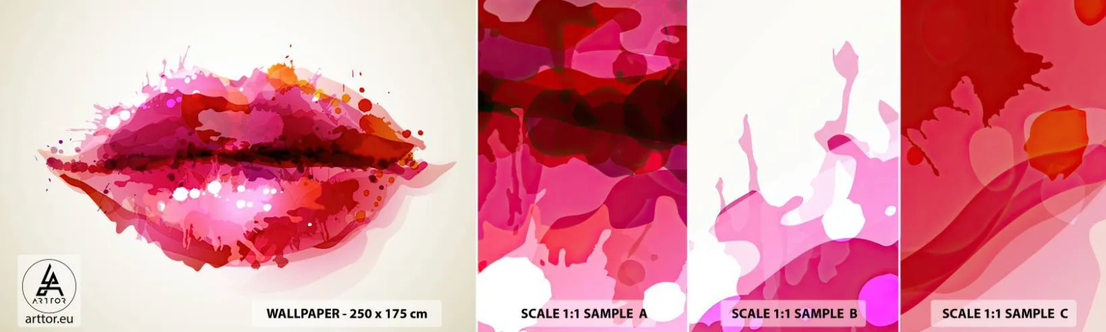 Fotobehang Monster Zelfklevend Deluxe Sticker - Een roodachtige tint rood - Abstractie, rode lippen, Deel - 100x30 cm