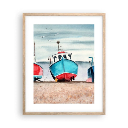 Een poster in een licht eiken lijst - Klaar om te vissen - 40x50 cm
