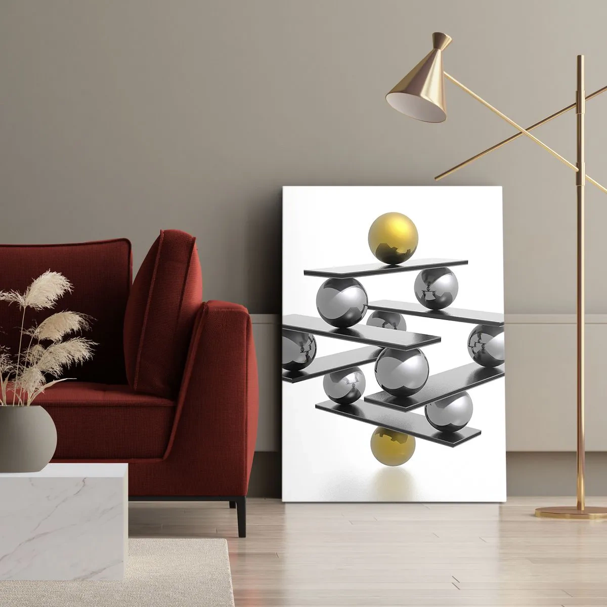 Schilderen op canvas - Goud-zilver balans - 45x80 cm