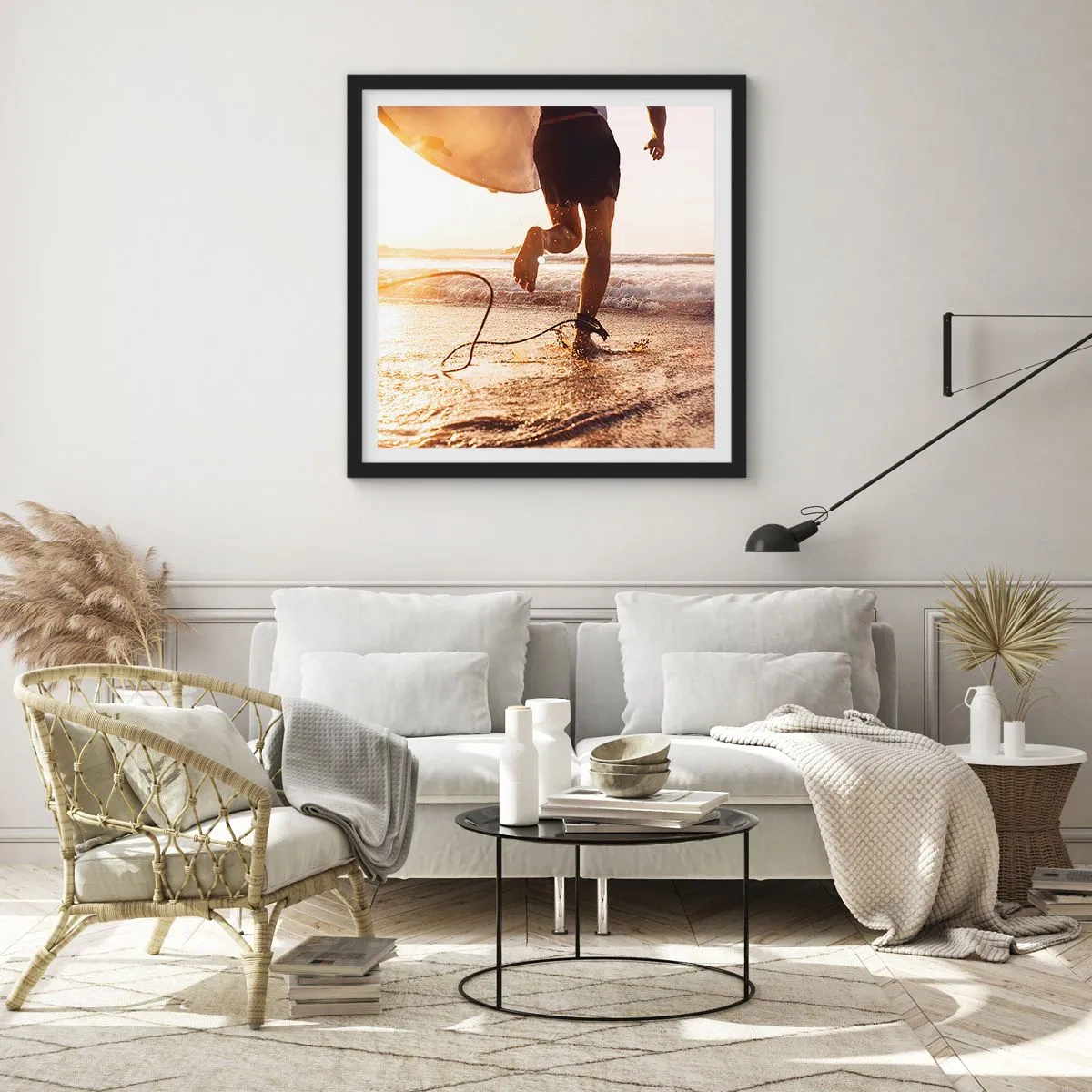 Poster in een zwarte lijst - Om de golf te ontmoeten - 30x30 cm