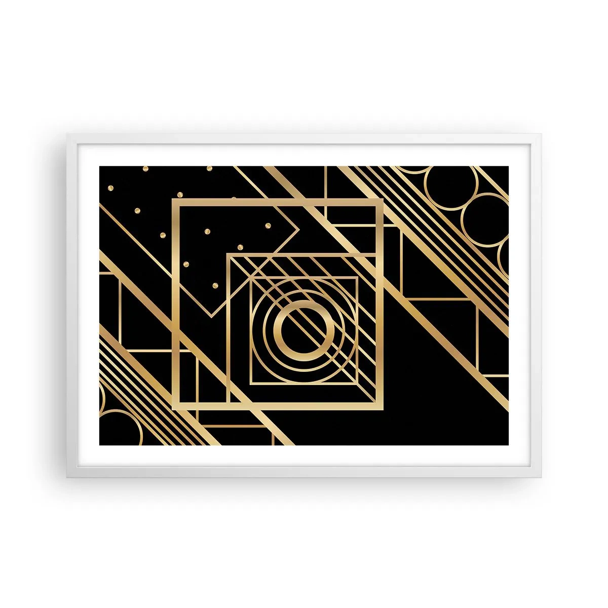 Poster in een witte lijst - Gouden geometrie - 70x50 cm