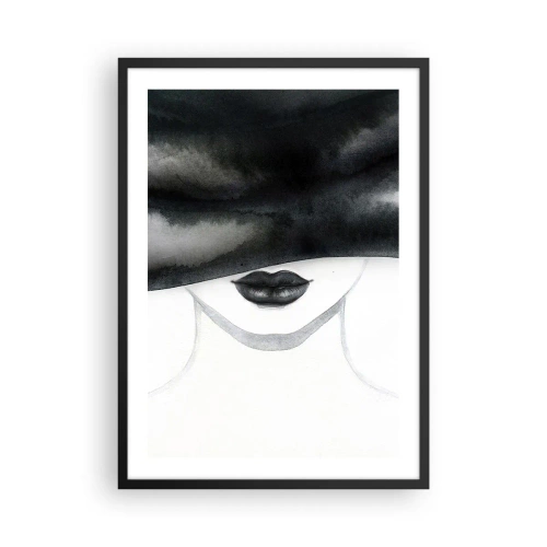 Poster in een zwarte lijst - Zwart-witportret van een geblinddoekte vrouw - 50x70cm - Een sensueel mysterie - Moderne wanddecoratie voor woonkamer en slaapkamer ARTTOR
