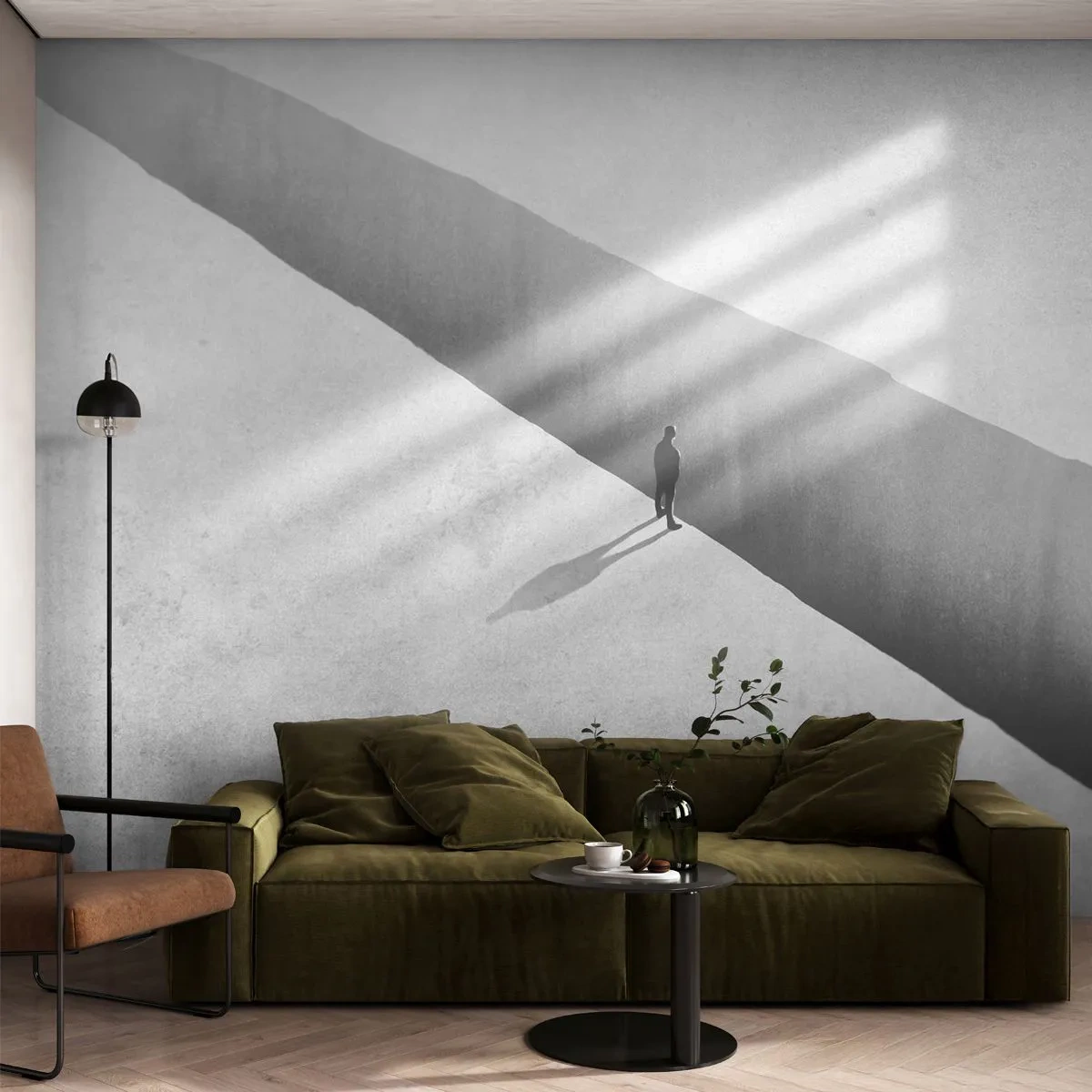 Zelfklevend Fotobehang Deluxe Sticker - Een duidelijk doel - Afgrond, Minimalisme, Man - 500x350 cm