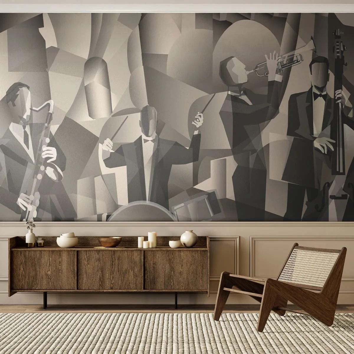 Fotobehang Premium Canvas - In de ruimte van geluiden - Abstractie, Band, Jazz - 200x140 cm