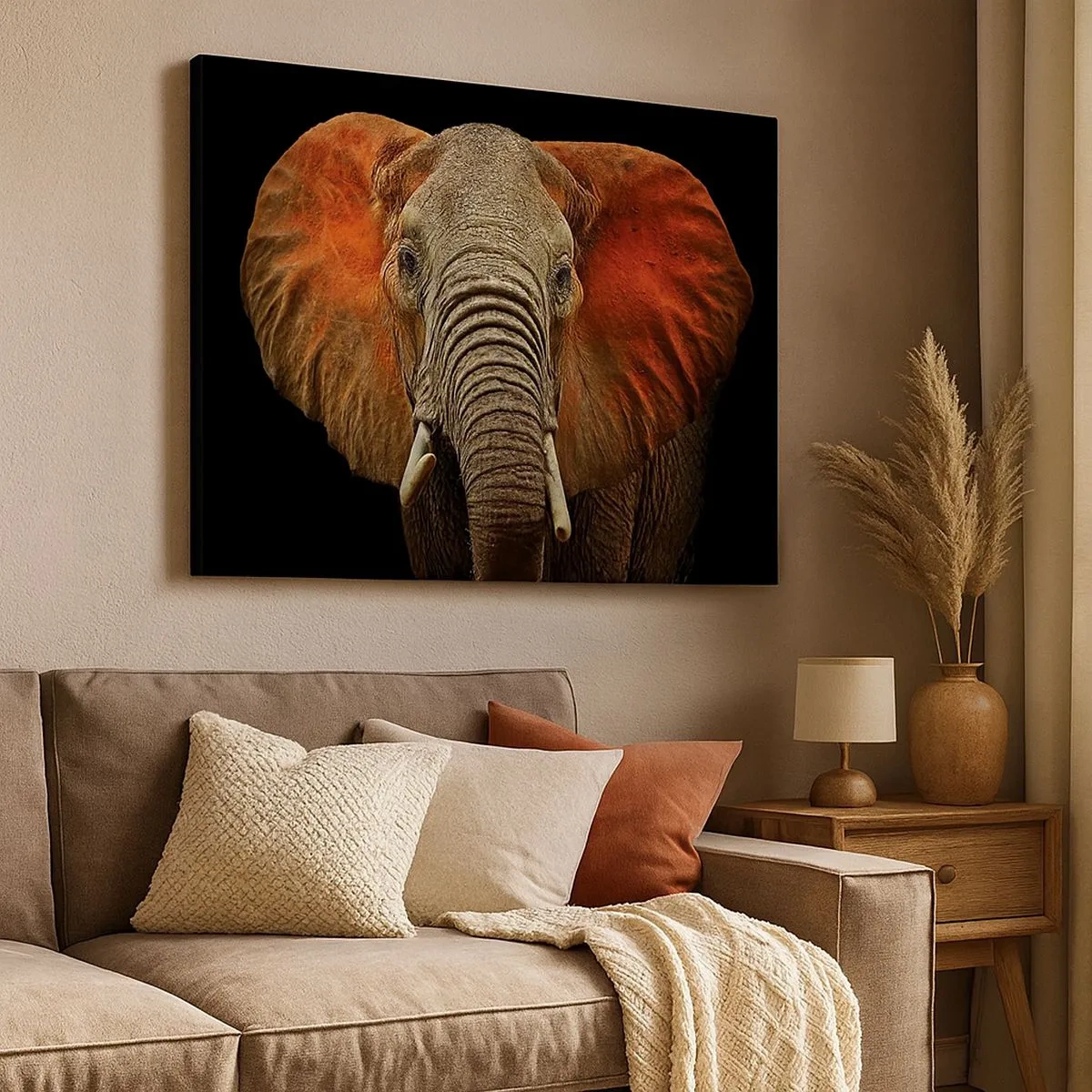 Schilderen op canvas - Portret van een olifant op een zwarte achtergrond - 70x50cm - Ik ben wild, en jij? - Moderne wanddecoratie voor woonkamer en slaapkamer ARTTOR
