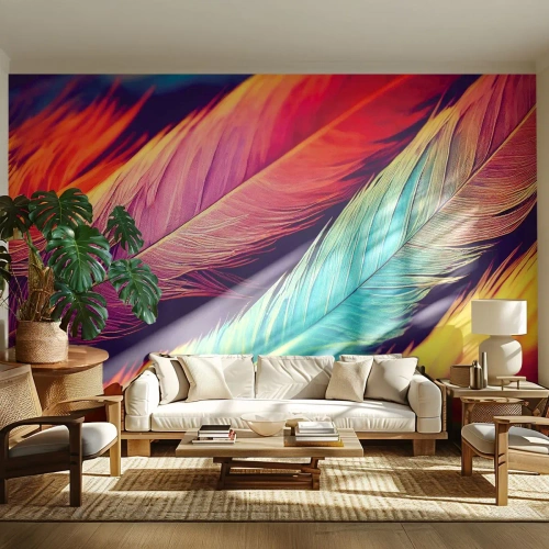 Fotobehang Premium Sand - Gevederde regenboog - Veren, Licht, Kleurrijk - 100x70 cm