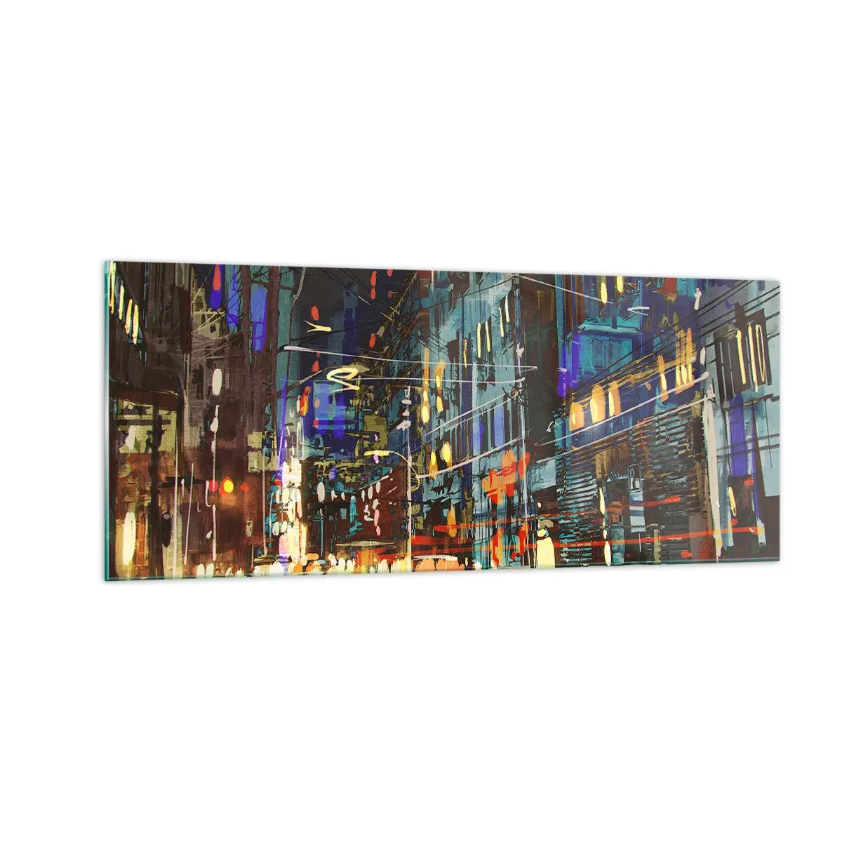 Schilderen op glas - Avonddrukte op straat - 100x40 cm