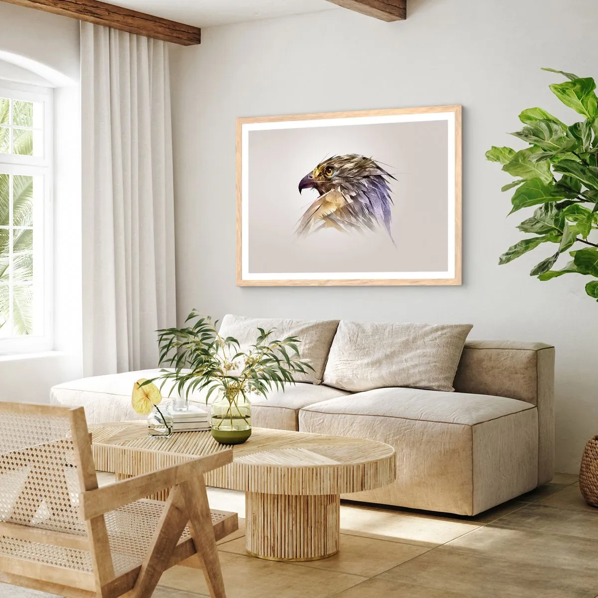 Een poster in een licht eiken lijst - Portret van een krijger - 100x70 cm