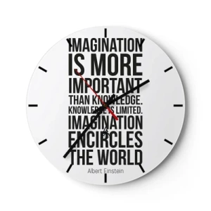 Wandklok - Klok - Inspirerend citaat van Albert Einstein - 30x30cm - Einstein over de kracht van verbeelding - Moderne wanddecoratie voor woonkamer, keuken en slaapkamer ARTTOR