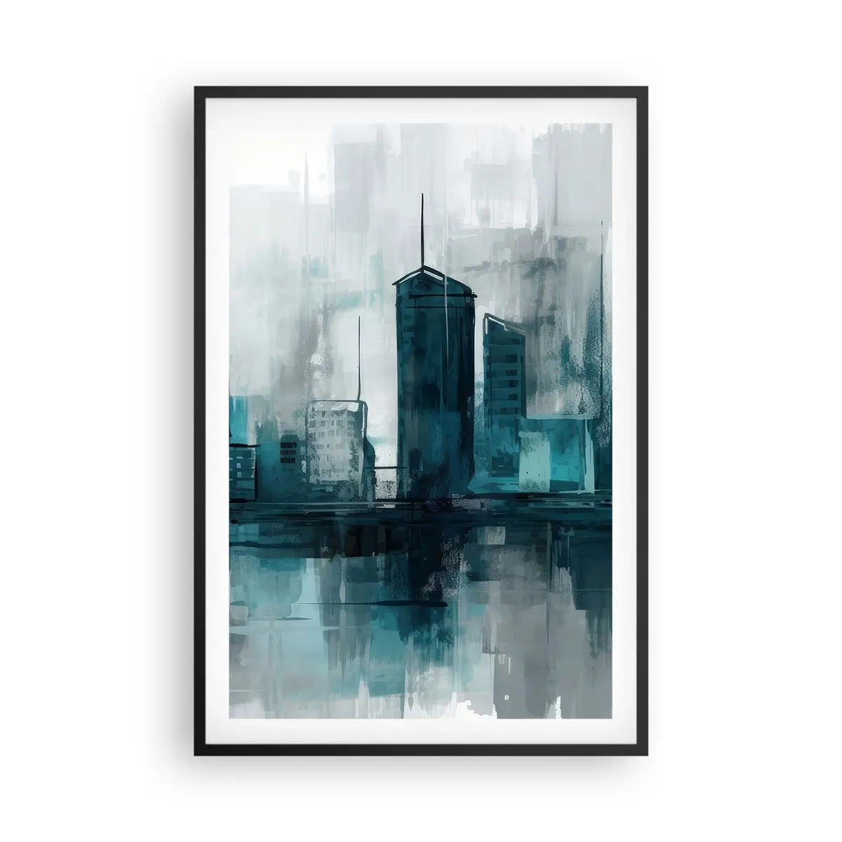 Poster in een zwarte lijst - Een stad in de kleur van regen - 61x91 cm