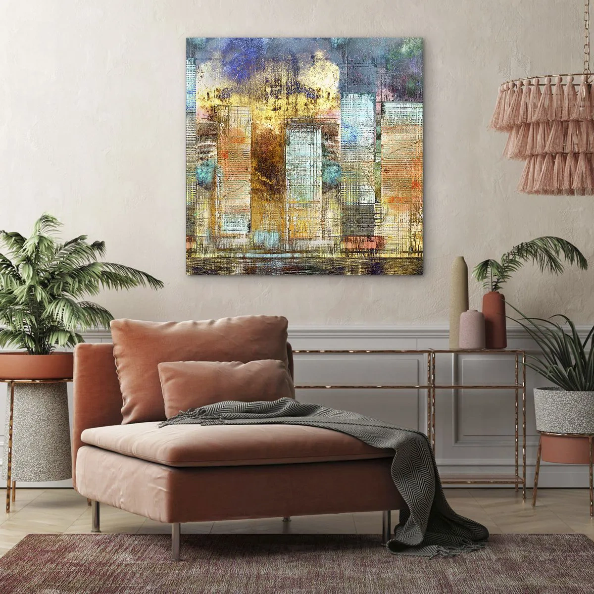 Schilderen op canvas - Een zonnige metropool - 60x60 cm