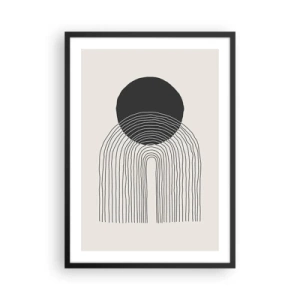 Poster in een zwarte lijst - Minimalistisch zwart-wit cirkel- en lijnmotief - 50x70cm - Bibberen en vertrouwen - Moderne wanddecoratie voor woonkamer en slaapkamer ARTTOR
