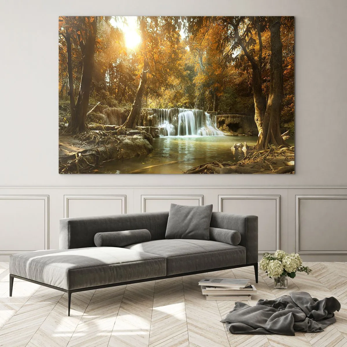 Schilderen op glas - Park cascade - 120x80 cm