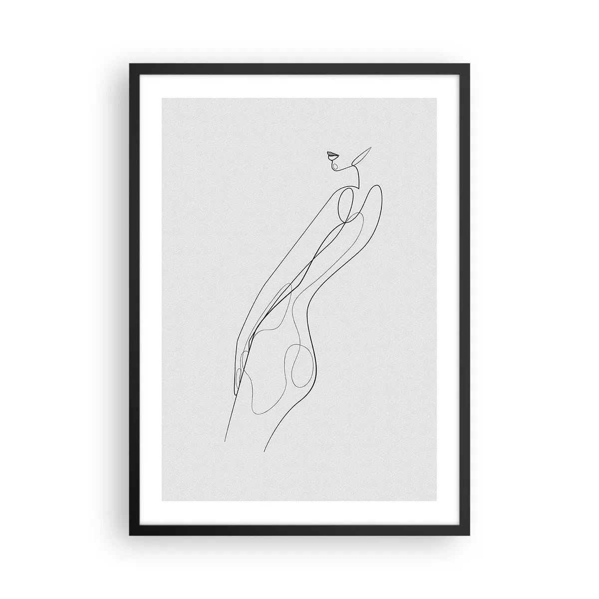 Poster in een zwarte lijst - Een minimalistische schets van een vrouwelijk silhouet tegen een lichte achtergrond. - 50x70cm - Gewoon een belofte - Moderne wanddecoratie voor woonkamer en slaapkamer ARTTOR