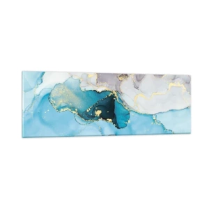 Schilderen op glas - Een studie van de ontmoeting van grijs en turkoois - 90x30 cm
