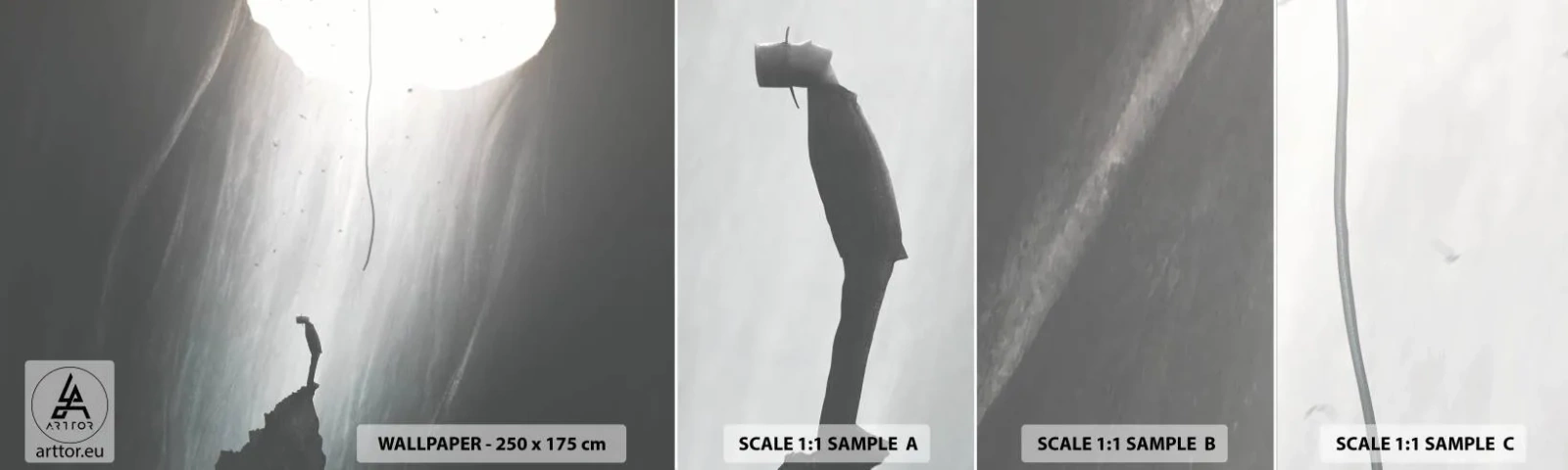 Fotobehang Staaltje Standard Eco - Er is altijd een uitweg - Grot, Man, Klimmen - 100x30 cm