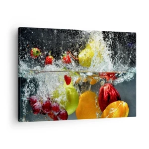 Schilderen op canvas - Kleurrijke vruchten in water tijdens dynamische onderdompeling - 70x50cm - Fruit verfrissing - Moderne wanddecoratie voor woonkamer en slaapkamer ARTTOR