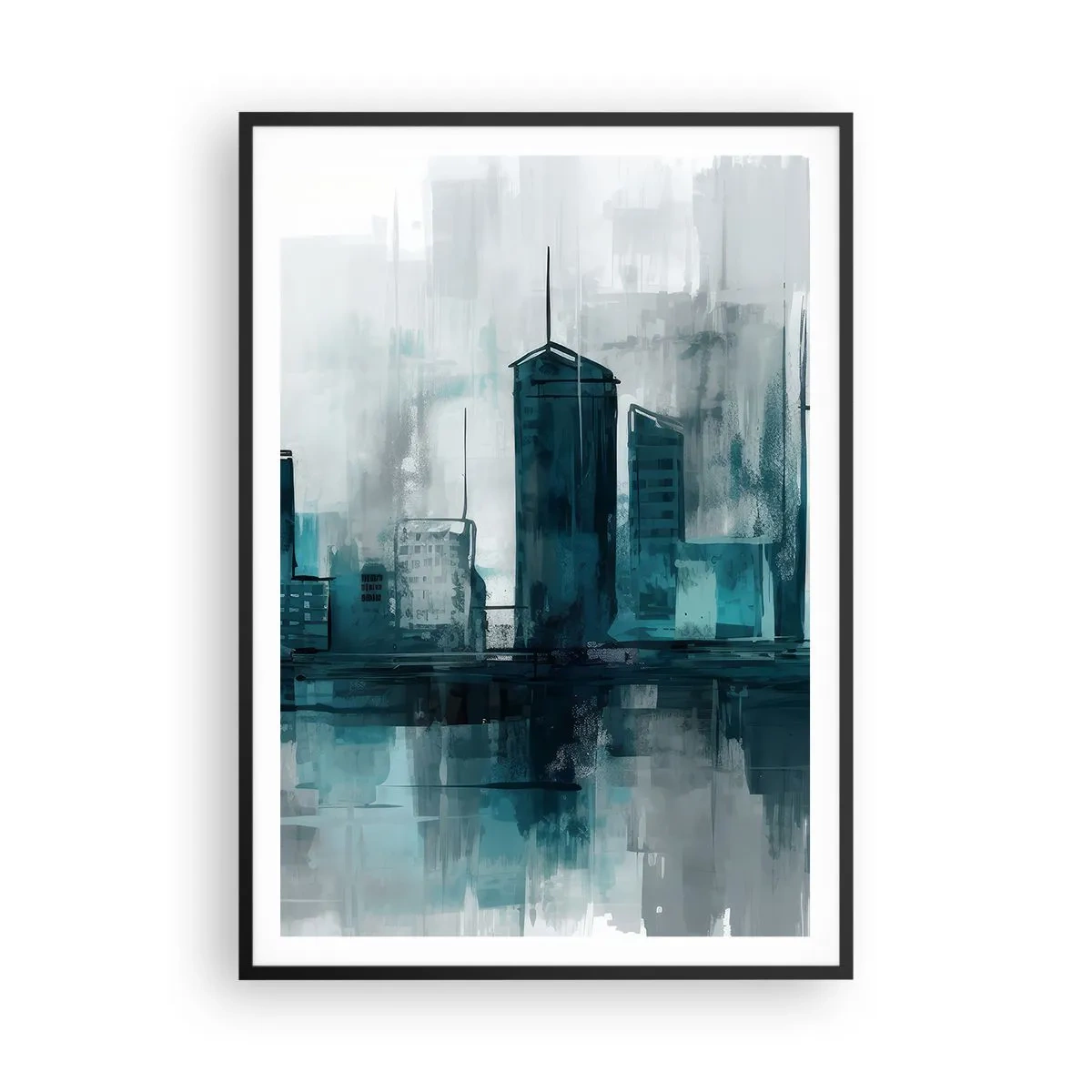 Poster in een zwarte lijst - Een stad in de kleur van regen - 70x100 cm