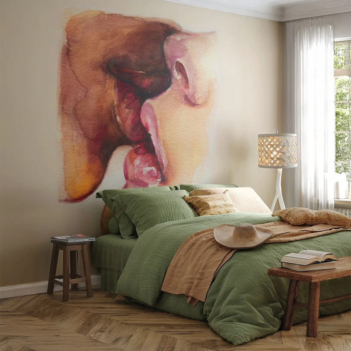 Fotobehang Standard Eco - Zoals dag en nacht, aarde en lucht - Abstractie, Kus, Verliefd stel - 500x350 cm