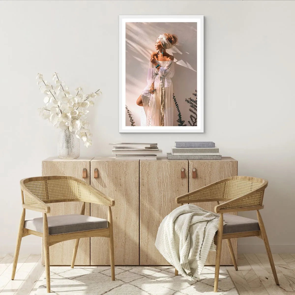 Poster in een witte lijst - De zon en het meisje - 50x70 cm