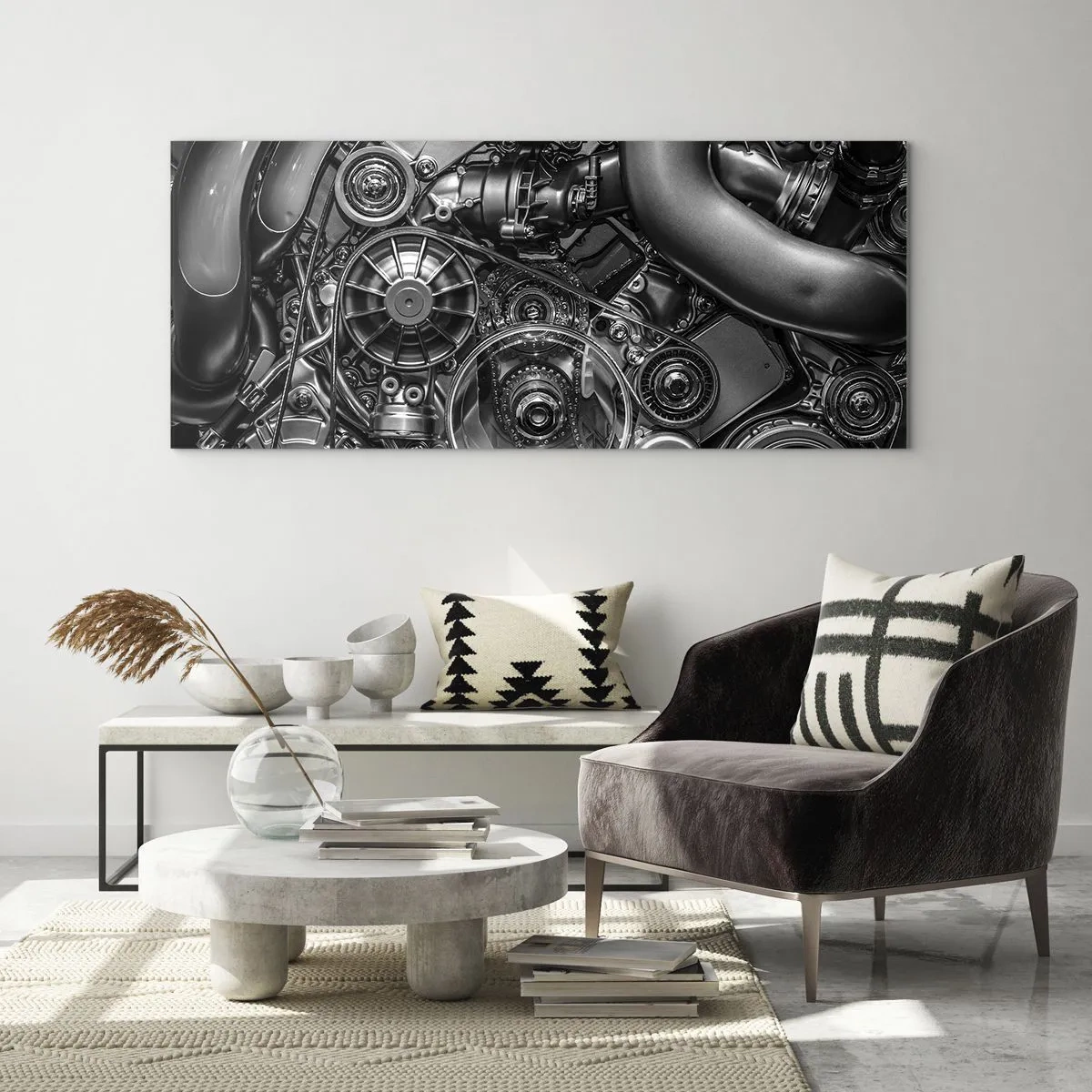 Schilderen op glas - De poëzie van mechanica - 100x40 cm