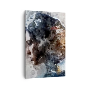 Schilderen op canvas - Een verhaal over een meisje met een stad op de achtergrond - 80x120 cm