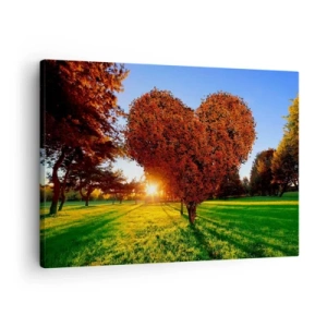 Schilderen op canvas - Een hartvormige boom in een herfstlandschap - 70x50cm - En hoe kun je niet van de herfst houden - Moderne wanddecoratie voor woonkamer en slaapkamer ARTTOR