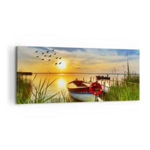 Schilderen op canvas - De aalscholvers vliegen al weg - 120x50 cm