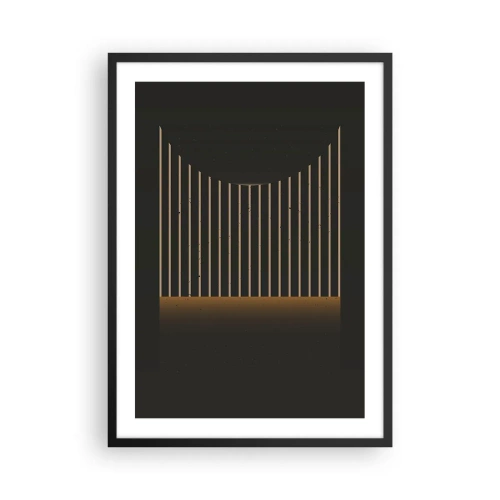 Poster in een zwarte lijst - Geometrische compositie van verticale lijnen in het donker - 50x70cm - Verken de duisternis - Moderne wanddecoratie voor woonkamer en slaapkamer ARTTOR