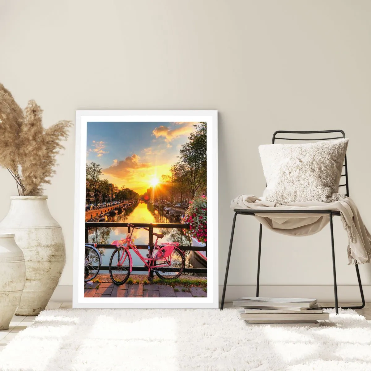 Poster in een witte lijst - Lenteochtend in Amsterdam - 30x40 cm