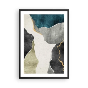 Poster in een zwarte lijst - Abstracte compositie met geometrische vormen - 50x70cm - Mozaïekcompositie met gouddraad - Moderne wanddecoratie voor woonkamer en slaapkamer ARTTOR